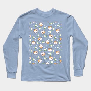 Seamless pattern with cute cats, flowers and leaves Long Sleeve T-Shirt